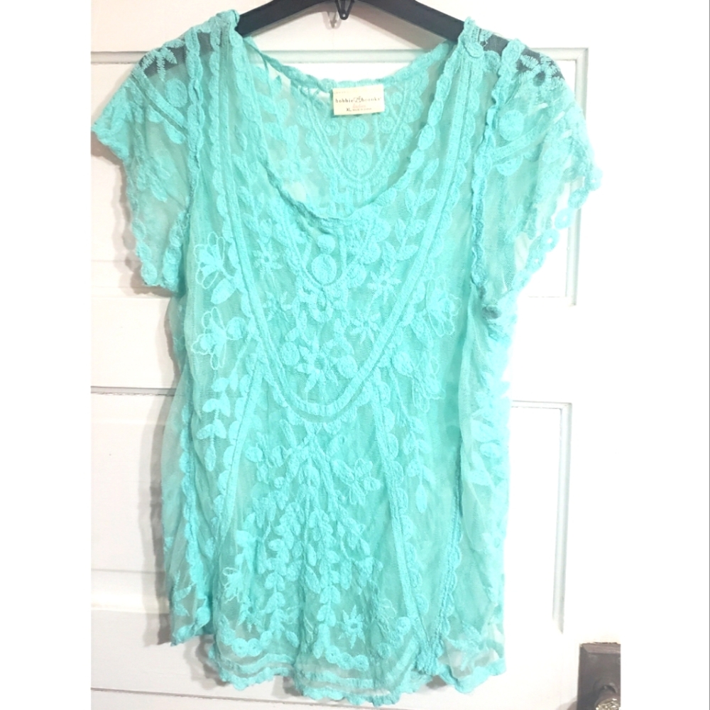 Bobbie Brooks Aqua Lace Top XL